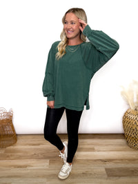 Dark Green Mineral Washed Long Sleeve Top