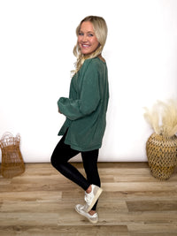 Dark Green Mineral Washed Long Sleeve Top