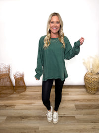 Dark Green Mineral Washed Long Sleeve Top