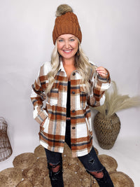 Love Tree Clay Plaid Shacket Front Chest Pockets Side Pockets Button Down Front Button Cuffs Medium Weight Oversized Fit 100% Polyester