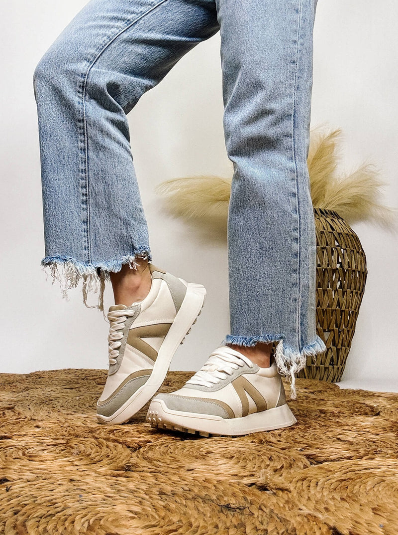 Neutral Off White, Tan and Grey Town Sneakers by MIA Lace Up Gripped Outsole Contoured Cushion Footbed