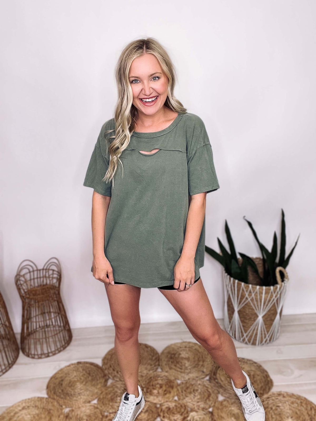 Olive Green Cut Out Oversized Tee