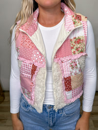 Pink patchwork Sherpa zip up vest for winter
