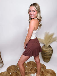Rae Mode Brown Skort Skirt with Built in Biker Shorts Stretchy Buttery Soft Material True to Size 84% Poly Microfiber 16% Spandex