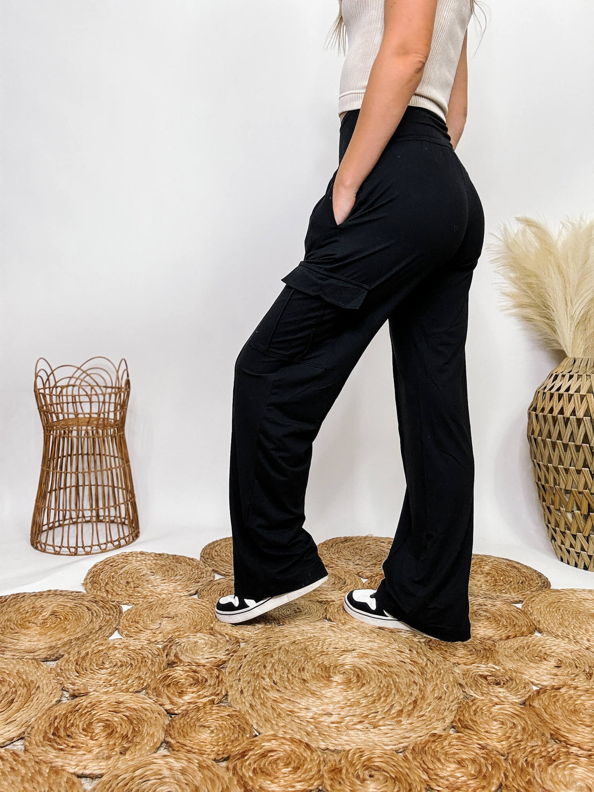 Buttery Soft Straight Leg Cargo Pants in Black