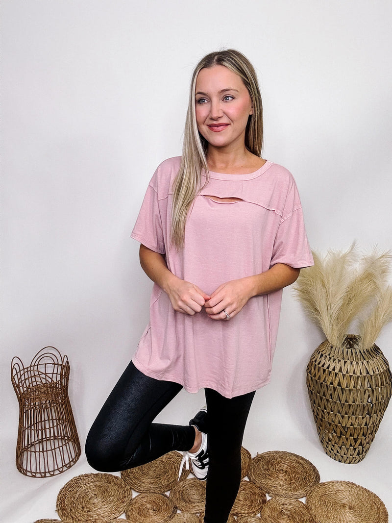 Pink Blush Washed Cut Out Oversized Tee