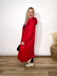 Red Fleece Lined Oversized Hoodie Cardigan
