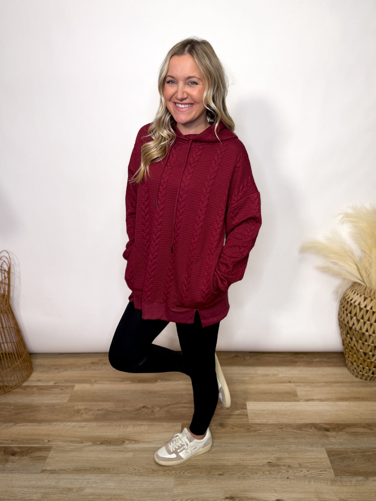 Red cable knit hoodie