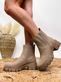 Rigo Booties by MIA Stone Color Chunky Lug Sole Ankle Booties Contoured Footbed Pull On with Stretch True to size