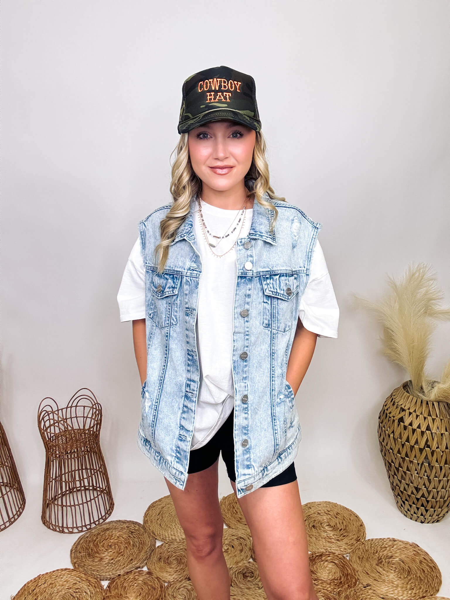 Acid wash denim vest deals