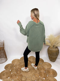 Sage Green Mineral Washed Elbow Patch Long Sleeve Top
