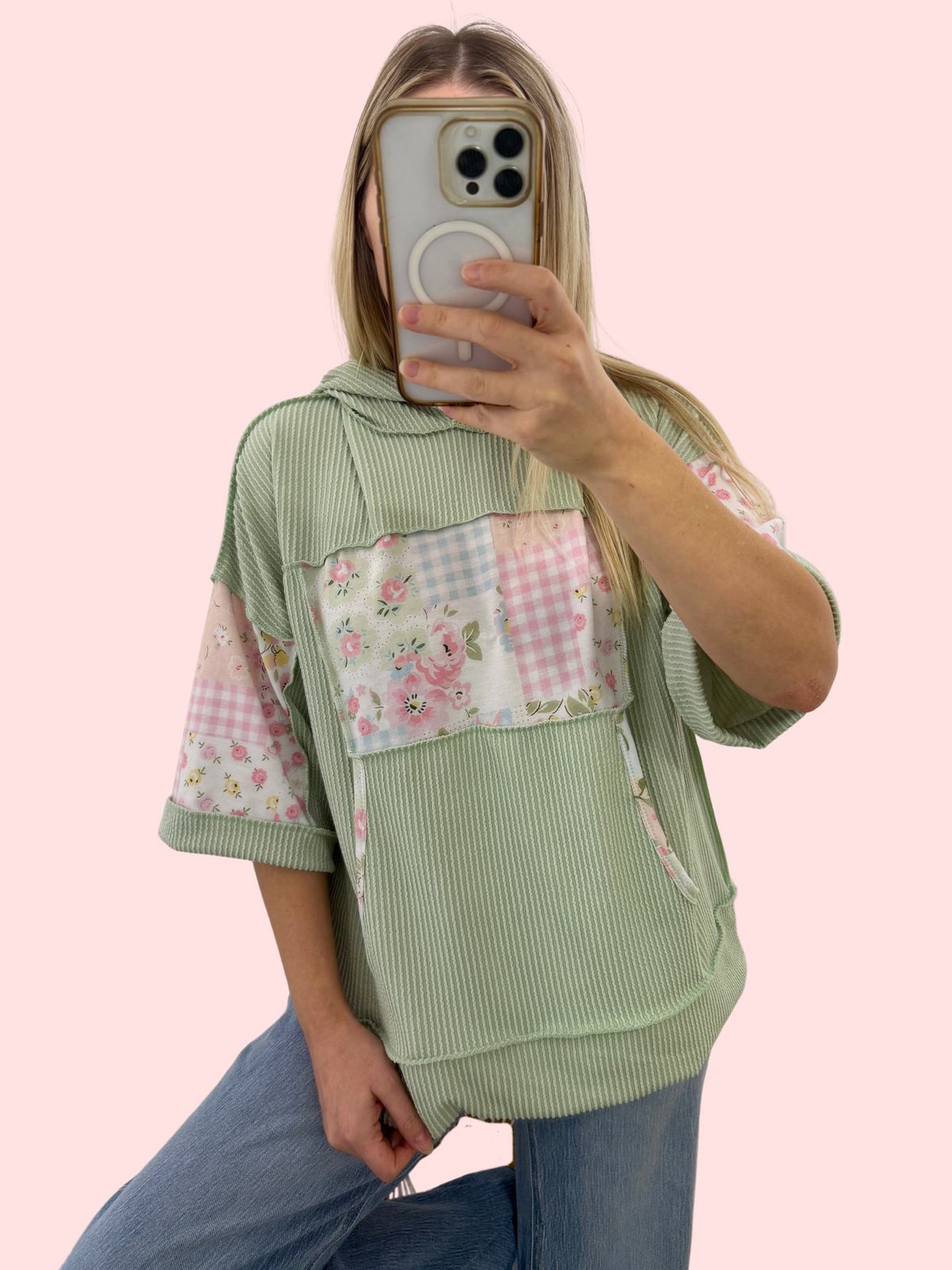 Sage Meadows Floral Patchwork Spring Hoodie