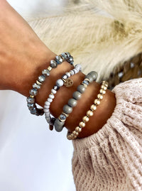Set of Four Beaded Stretch Bracelets in Grey Taupe Approximately 2.5" D