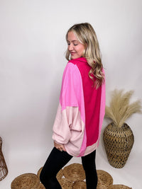 Pink Colorblock Lightweight Thermal Oversized Long Sleeve Top