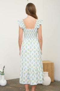 Azure Garden Boho Floral Smocked Midi Dress, Spring Dress, Boho Dress, Easter Dress