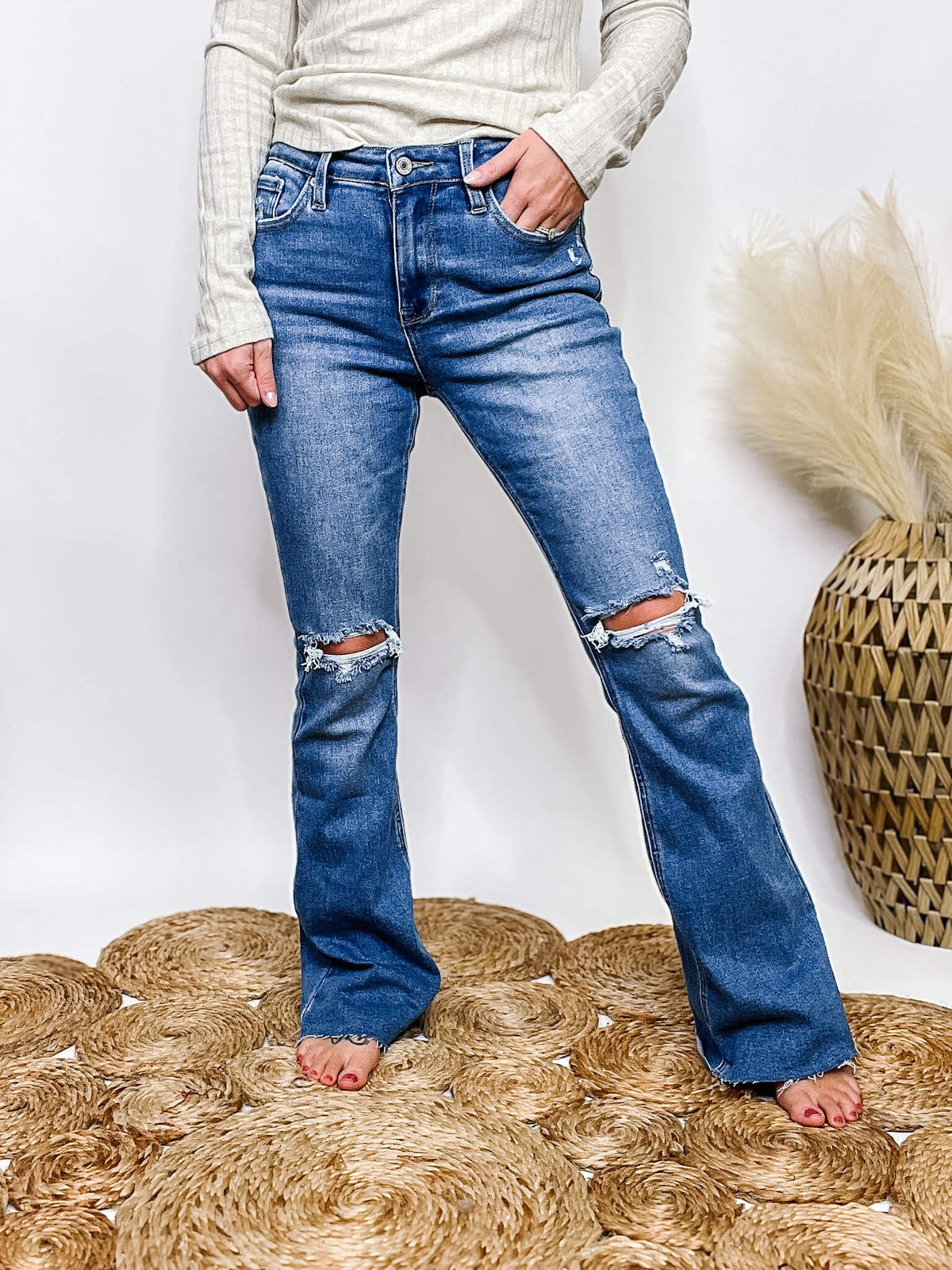 Stretchy Bootcut Distressed High Rise KanCan Jeans