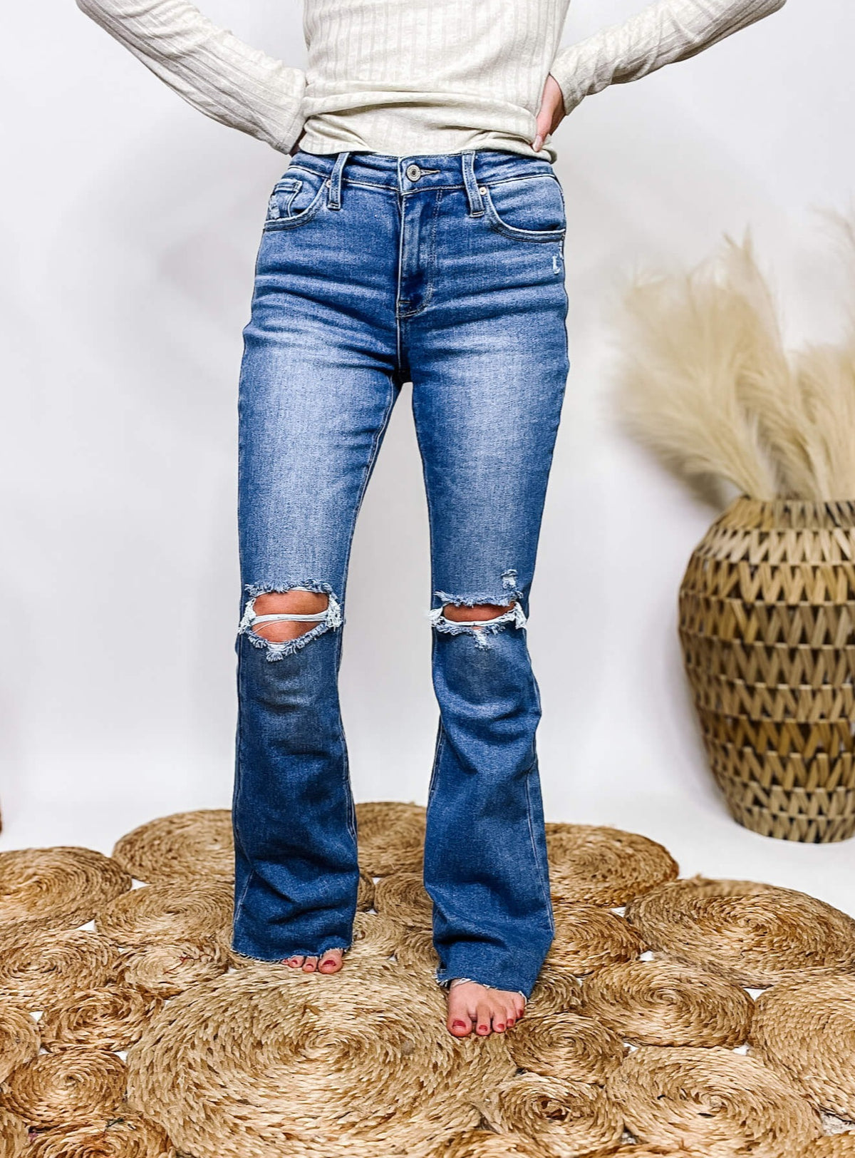 Stretchy Bootcut Distressed High Rise KanCan Jeans