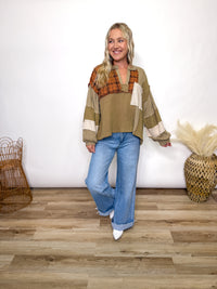 Taupe Pumpkin Quilted Patchwork Long Sleeve Top by POL