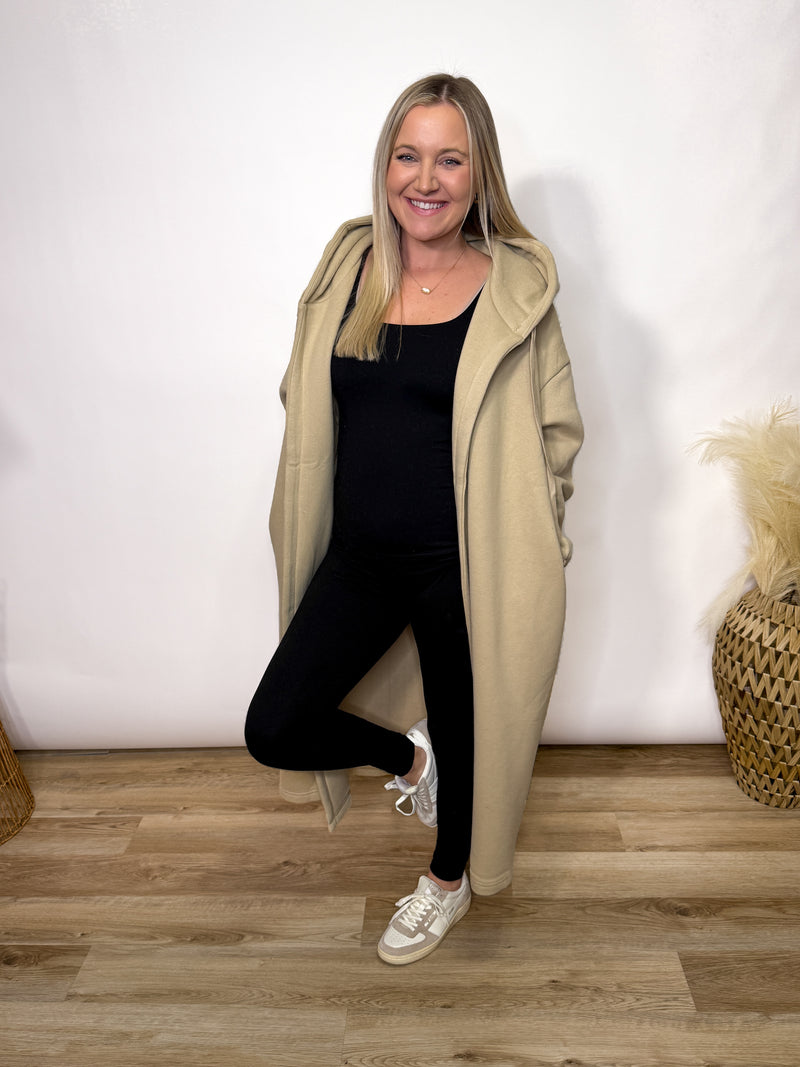 Taupe Fleece Lined Oversized Hoodie Cardigan
