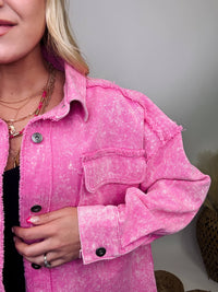 Very J Pink Acid Washed Frayed Hem Denim Jacket