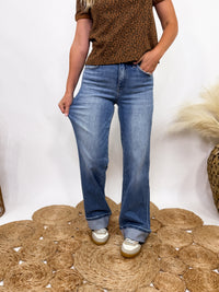 Westbury Wide Leg Comfort Stretch Cuffed Jeans by Flying Monkey