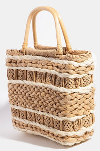 Woven basket with natural beige handles - spring purse, summer purse, boho handbag