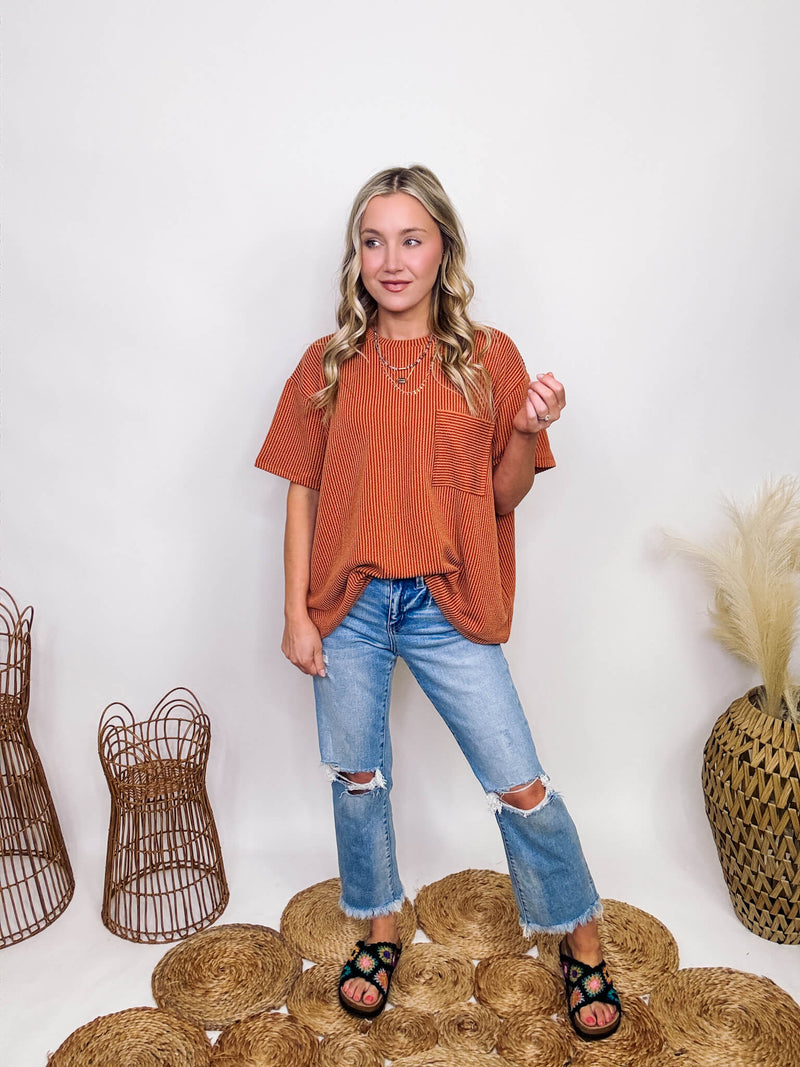 Clay Ribbed Oversized Short Sleeve Top