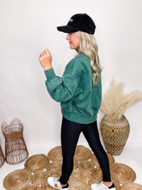 Zenana Dark Green Acid Washed Fleece Lined Pullover Ribbed Cuff, Sleeve and Hem Details Oversized Fit 60% Cotton, 40& Polyester