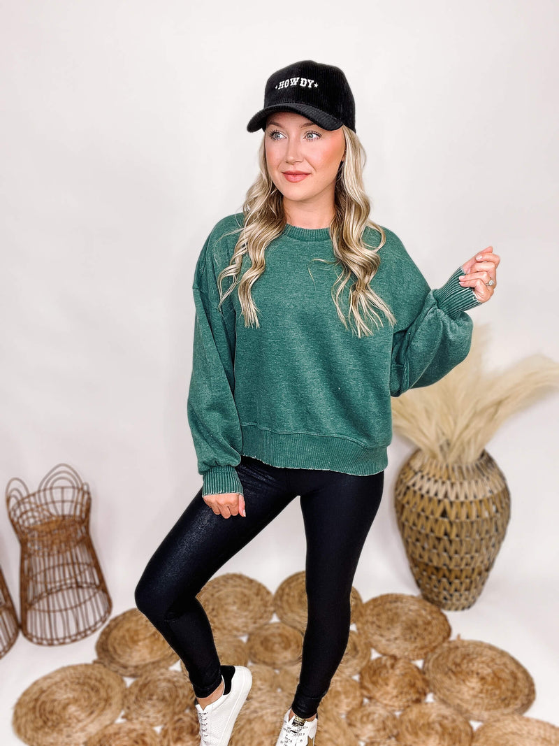 Zenana Dark Green Acid Washed Fleece Lined Pullover Ribbed Cuff, Sleeve and Hem Details Oversized Fit 60% Cotton, 40& PolyesterZenana Dark Green Acid Washed Fleece Lined Pullover Ribbed Cuff, Sleeve and Hem Details Oversized Fit 60% Cotton, 40& Polyester