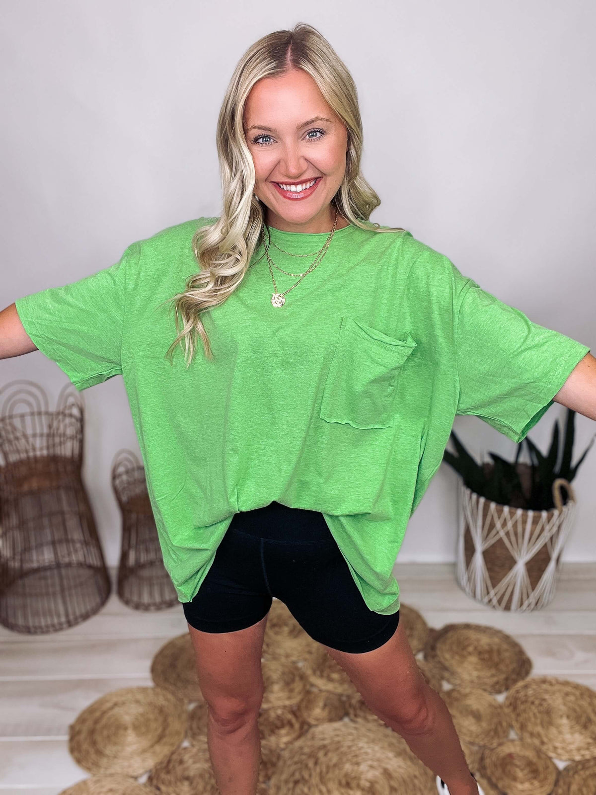 Zenana Green Oversized Raw Edge Boyfriend T-Shirt Oversized Fit 60% Cotton, 40% Polyester