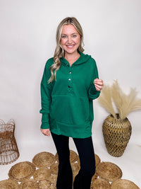 Half Button Oversized Hoodie Pullover in Forest Green