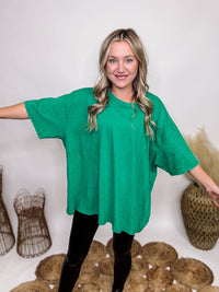 Zenana Kelly Green Acid Washed Boyfriend T-Shirt Oversized Fit 100% Cotton ** Each item is unique in color/finishing due to the mineral wash