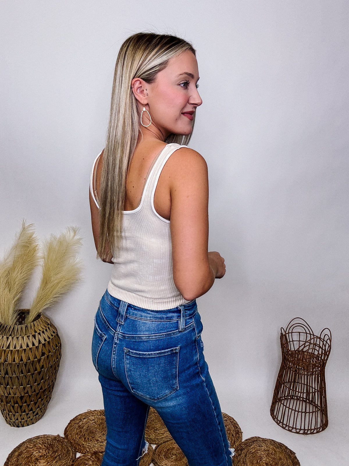 Zenana Sand Beige Mineral Washed Ribbed Cropped Tank Top Two Way Neckline: V-Neck or Square Fitted and Stretchy 90% Nylon, 10% Spandex **Each item is unique due to the mineral wash
