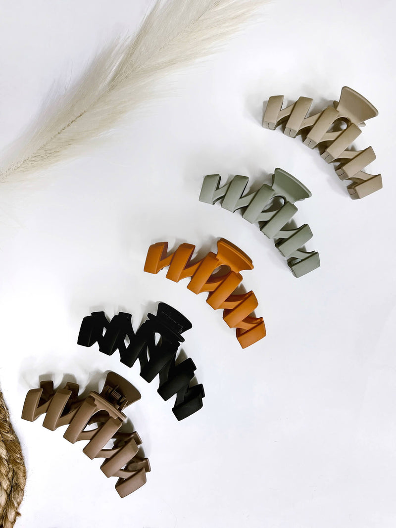 Khaki Zig Zag Hair Claw Clip Approximately 4" L