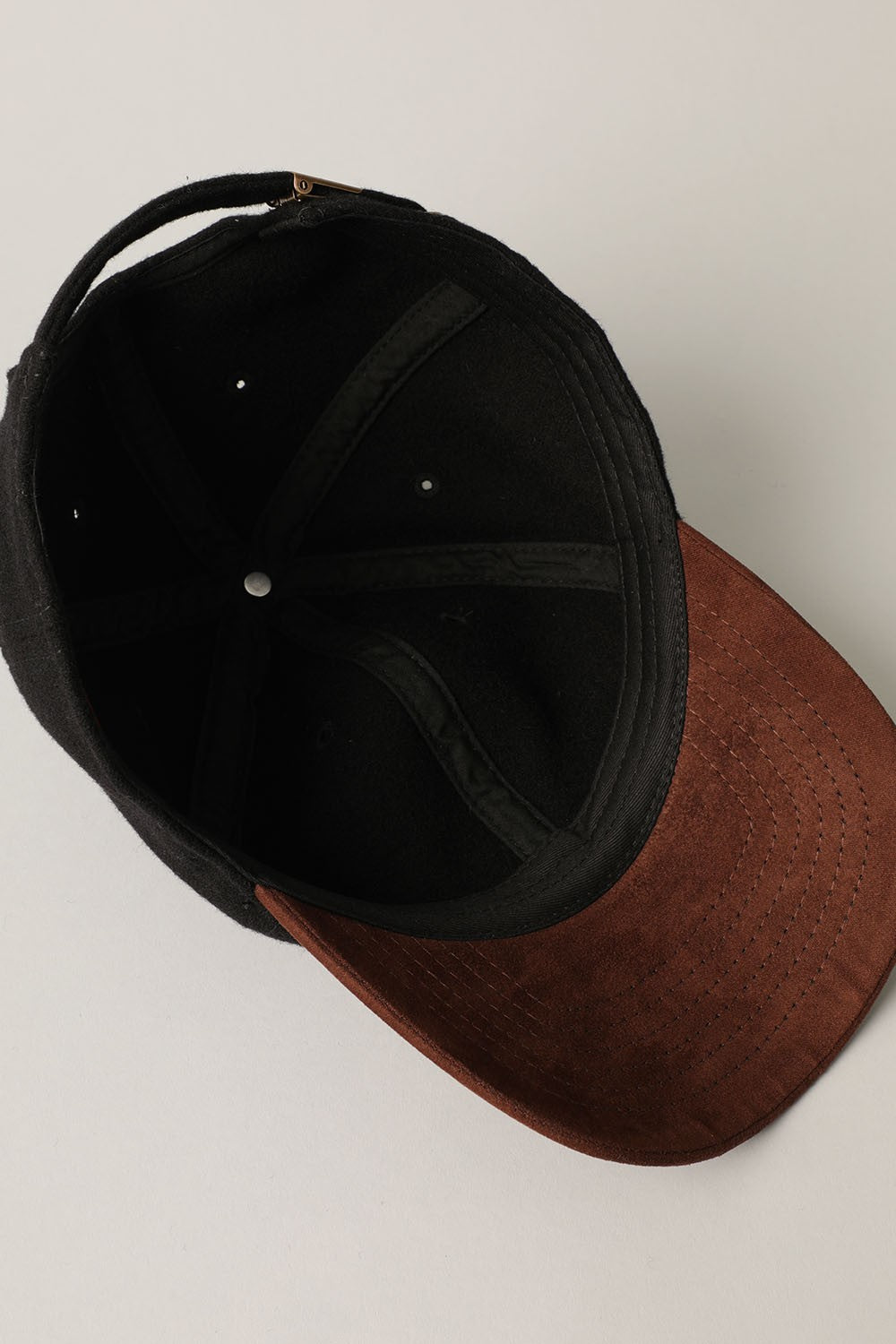Wool Blend Crown and Synthetic Suede Visor Adjustable Metal Buckle Strap Closure 50% Wool, 50% Polyester