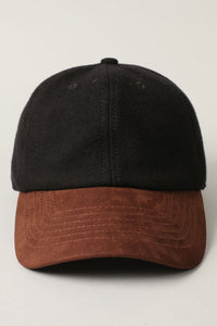 Wool Blend Crown and Synthetic Suede Visor Adjustable Metal Buckle Strap Closure 50% Wool, 50% Polyester