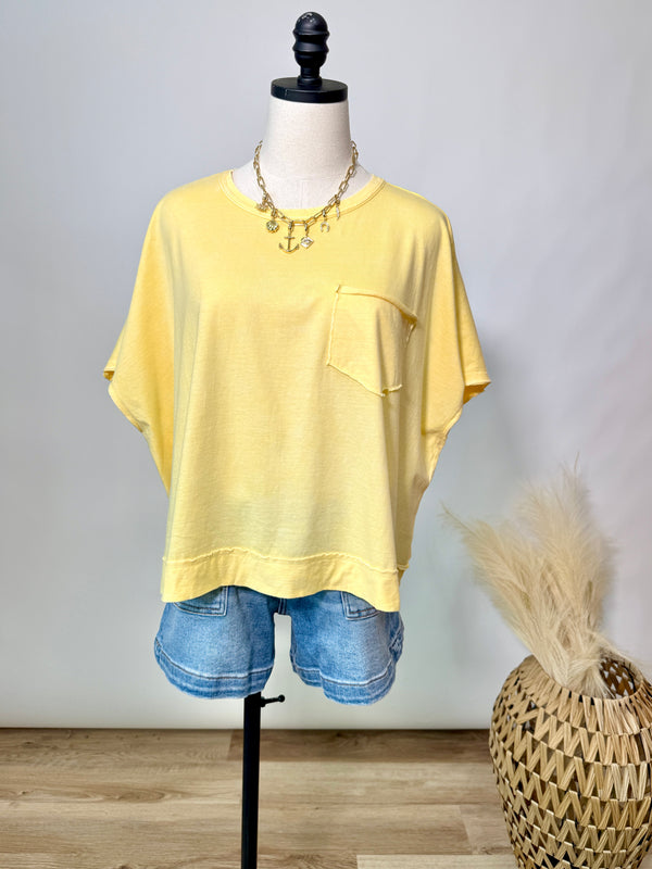Summer butter yellow acid washed oversized Zenana tee