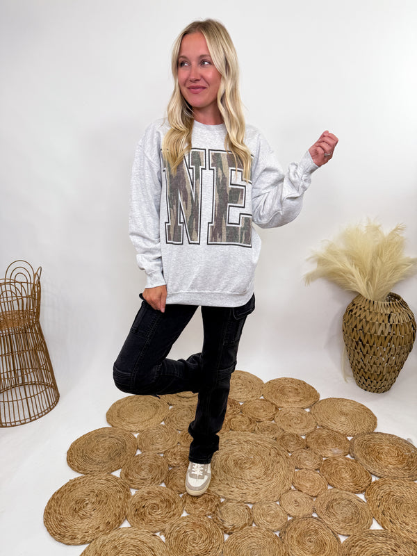 NE Camouflage Heather Grey Graphic Sweatshirt