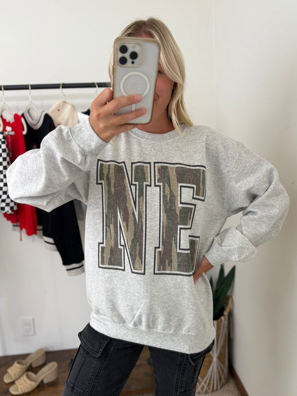 NE Camouflage Heather Grey Graphic Sweatshirt