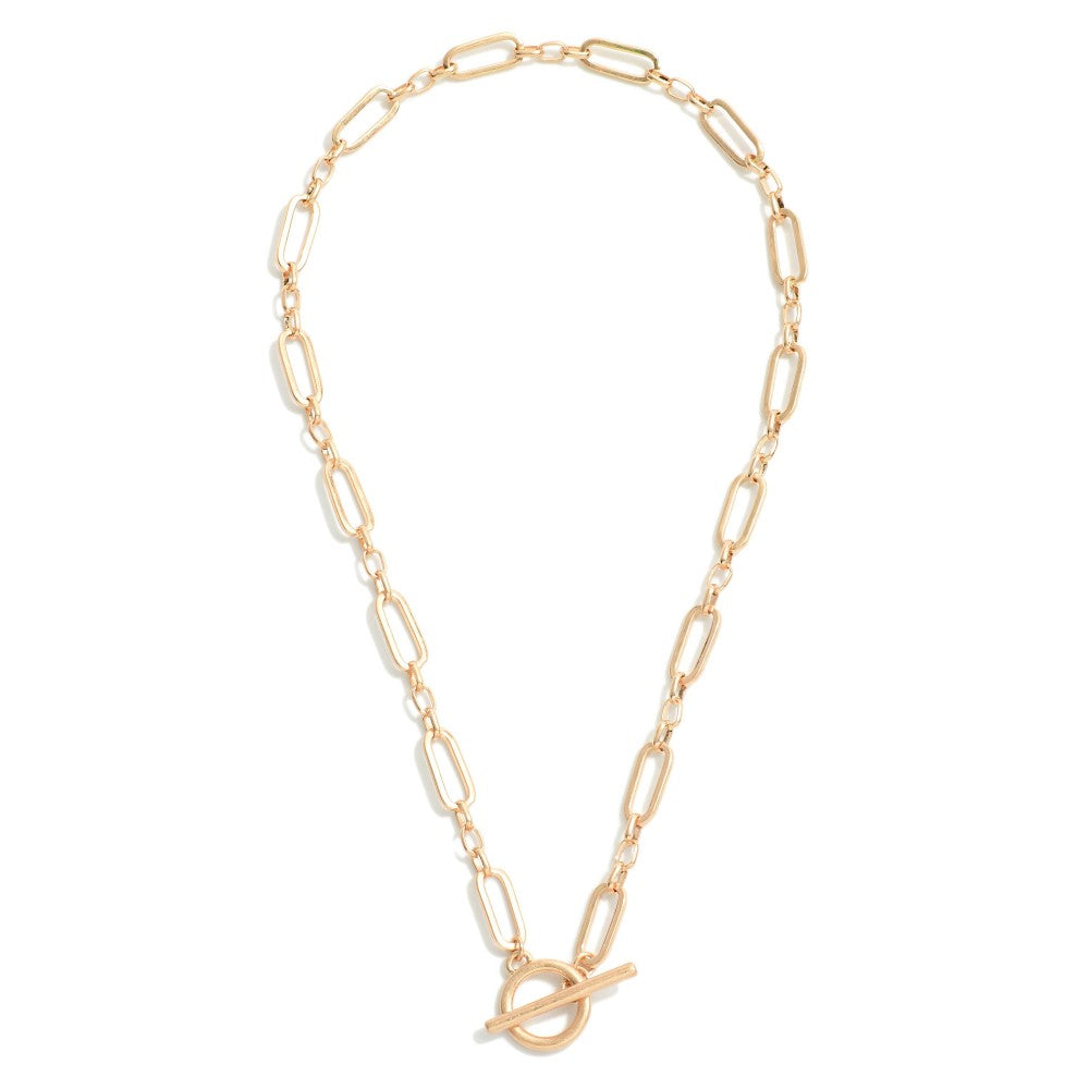 Gold Colored Toggle paper Clip Chain Link Necklace Approximately 16” long