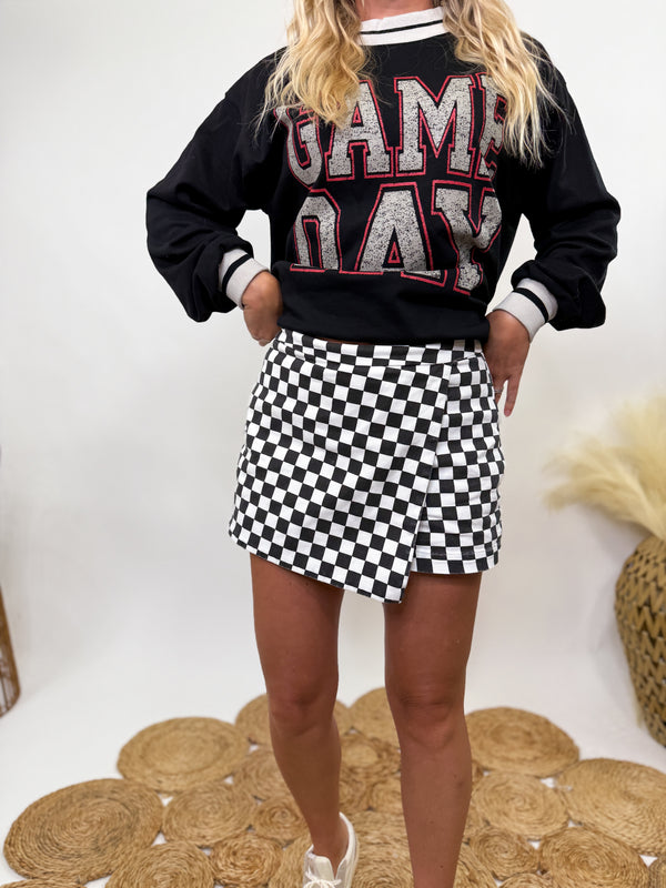 Checkered Wrap Front Skort