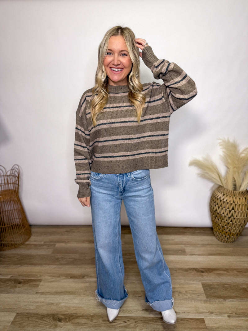 chestnut striped neutral fall sweater