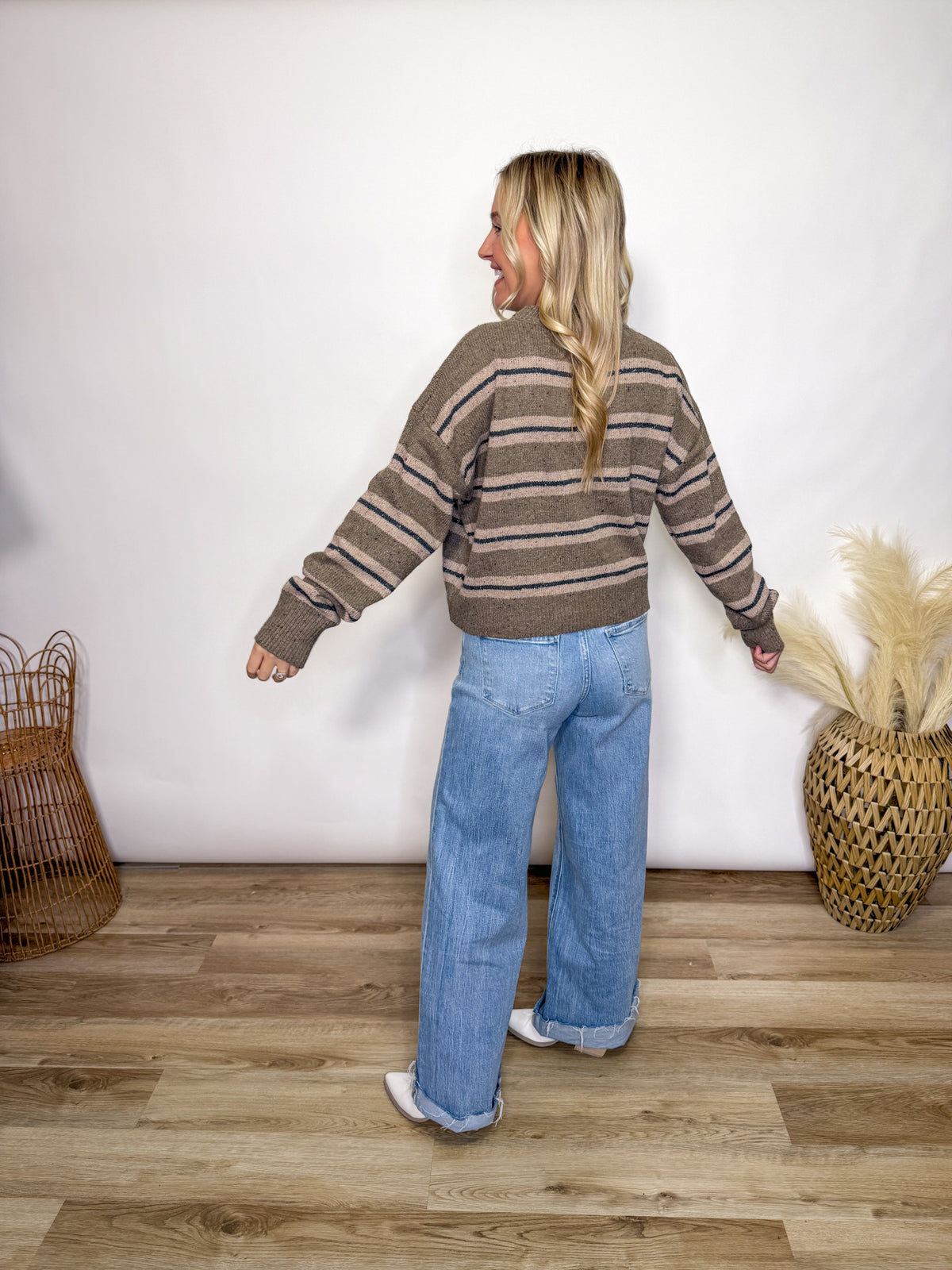 chestnut striped neutral fall sweater