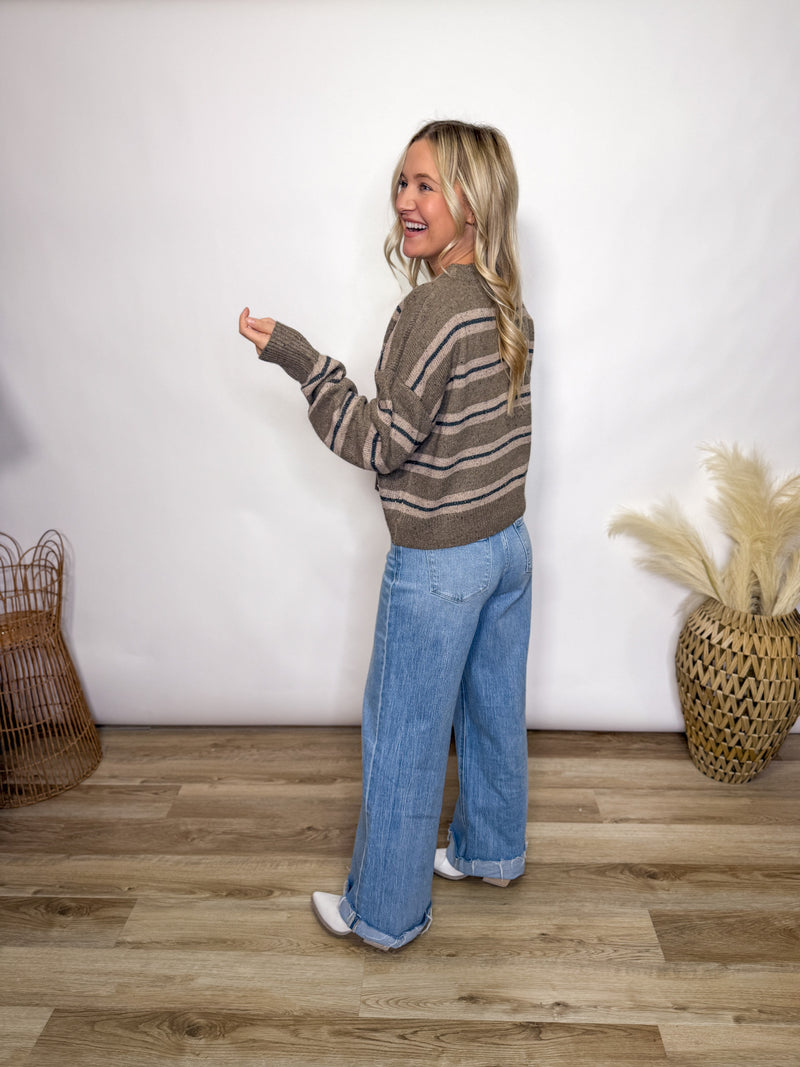 chestnut striped neutral fall sweater