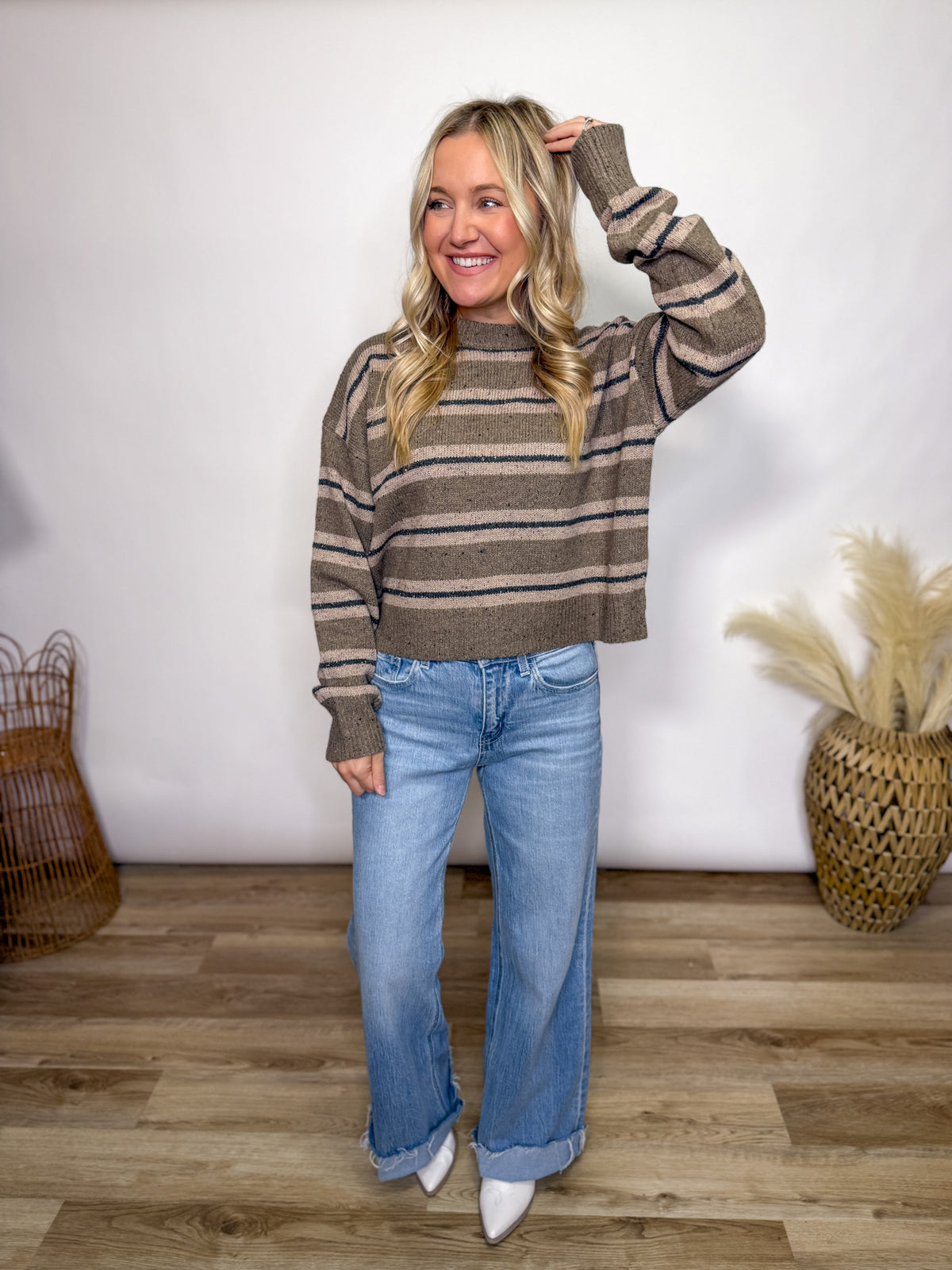 chestnut striped neutral fall sweater
