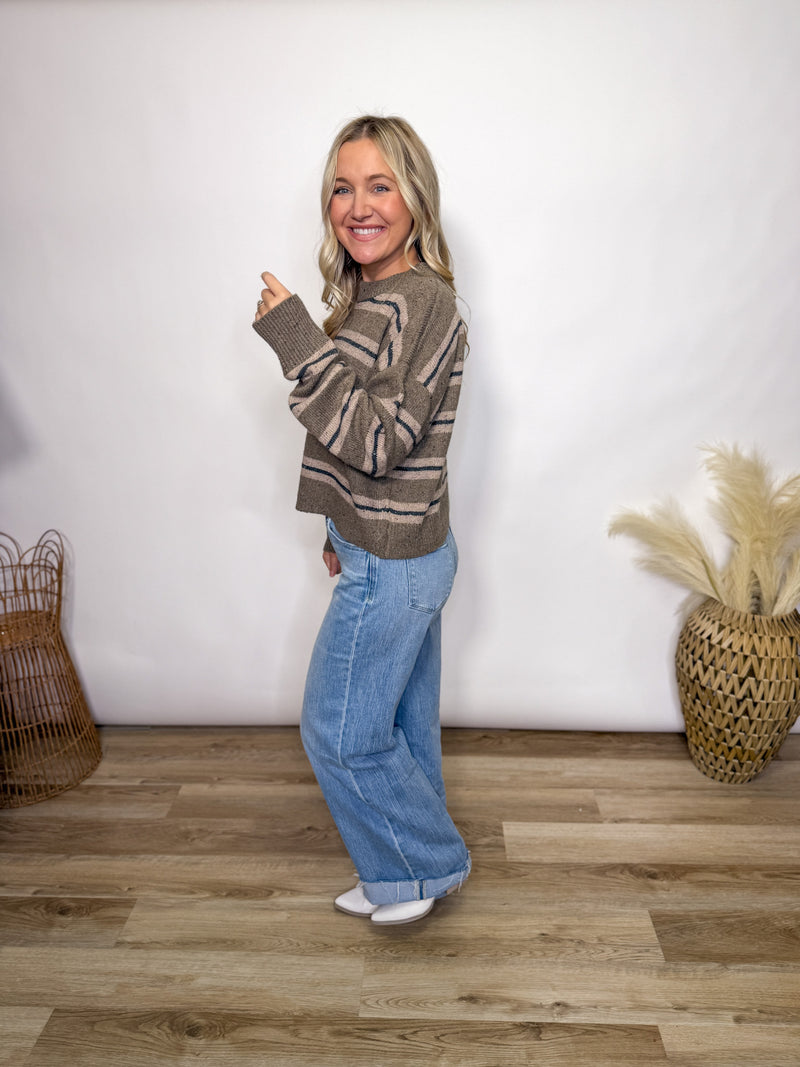 chestnut striped neutral fall sweater