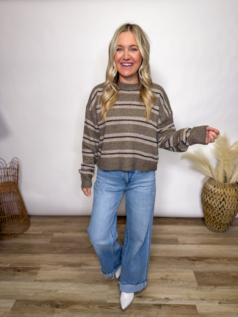 chestnut striped neutral fall sweater