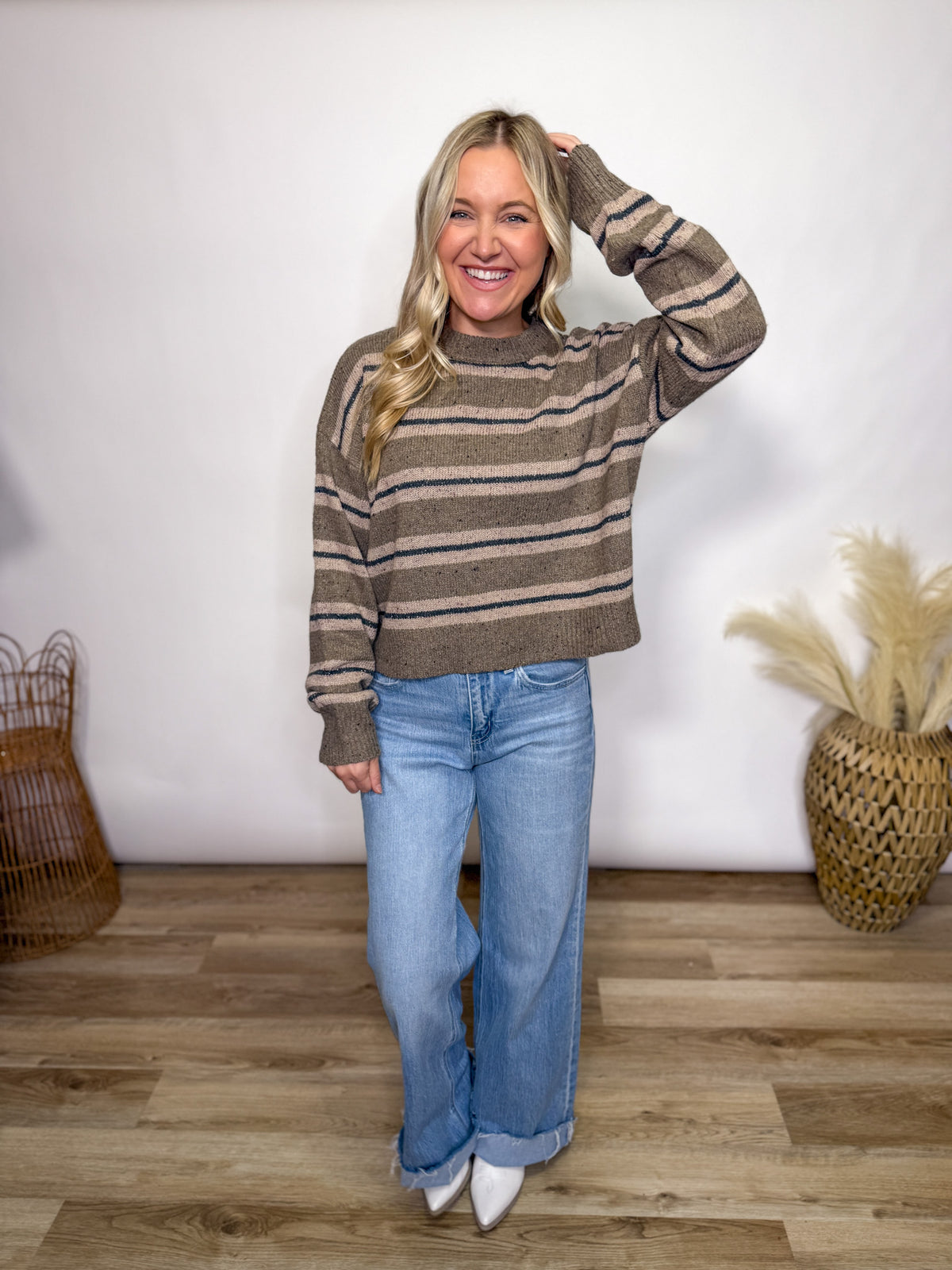 chestnut striped neutral fall sweater