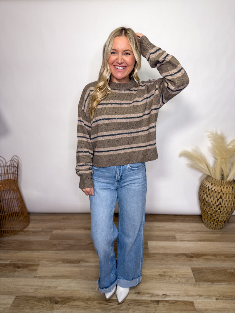 chestnut striped neutral fall sweater