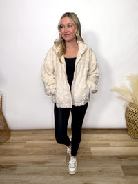 cream fleece cable knit zip up jacket